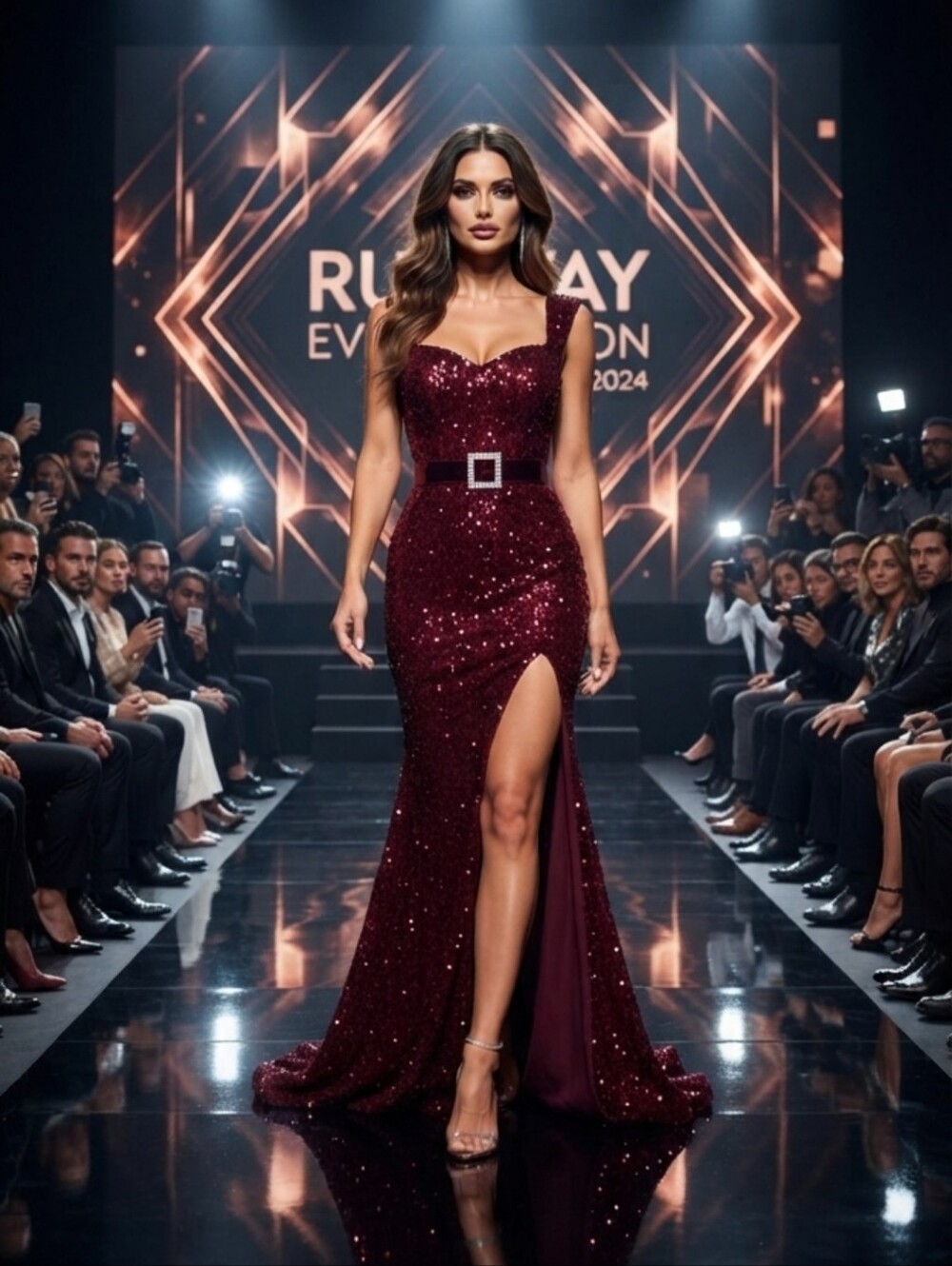 Maroon Belted, Slit, Sweetheart Neckline, Sleeveless,Gown